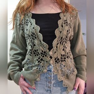 OBR Vintage Green Crochet Cardigan